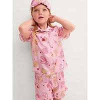 Monsoon Girls Satin Afternoon Tea Short Sleeve Pyjamas - Pink
