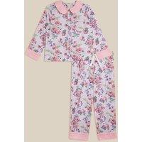 Monsoon Girls Satin Floral Long Pyjamas - Light Purple