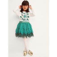 Monsoon Girls Green Embroidered Floral Disco Dress - Green