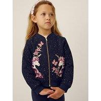 Monsoon Girls Sparkle Unicorn Wool Bomber Jacket - Navy