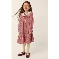 Monsoon Girls Embroidered Frill Collar Tiered Dress - Dark Red