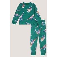 Monsoon Boys Jersey Glow In The Dark Printed Dino Pyjamas - Green