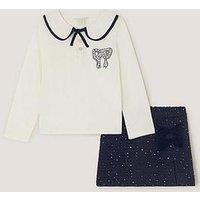 Monsoon Girls Long Sleeve Bow Top & Skort Set - Navy