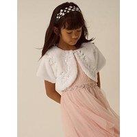Monsoon Girls Ellie Embellished Short Sleeve Faux Fur Cardigan - Light Cream
