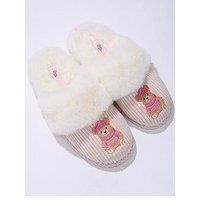 Boux Avenue Teddy Emb Plush Corded Mule - Ivory Mix
