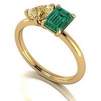 Moissanite 9Ct Yellow Gold Verde Brillante And Champagne Pear And Emerald Cut Moissanite Toi Et Moi Ring