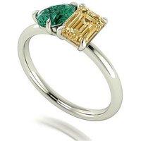 Moissanite 9Ct White Gold Verde And Champagne Pear And Emerald Cut Moissanite Toi Et Moi Ring