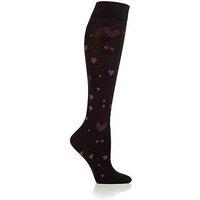 Heat Holders Pack Of Ladies Iomi Jacquard Flight Socks 4-7 - Black With Pink Hearts