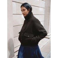 Albaray Womens Funnel Neck Herringbone Oversized Jacket - Brown