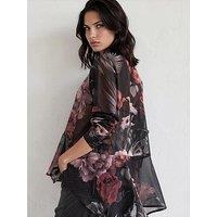 Religion Iona Peplum Shirt In Floral Camellia Print - Black