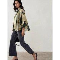 Religion Liv High Neck Button-Thru Blouse With Tie Sash In Floral Blur Print - Yellow