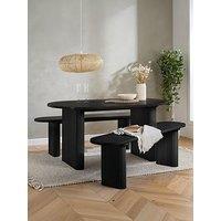 Birlea Axel Oval Fluted Dining Table With 2 Benches