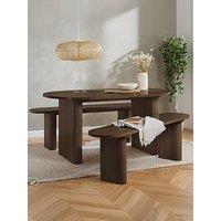 Birlea Axel Oval Fluted Dining Table With 2 Benches