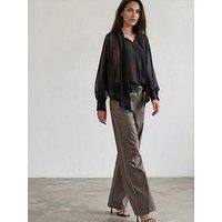Religion Straight Leg 5 Pocket Brown Grey Faux Leather Jane Trousers