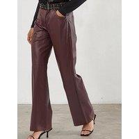 Religion Straight Leg 5 Pocket Maroon Red Faux Leather Jane Trousers