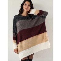 Religion Oversized Katya Jumper Dress In Bold Stripe In Charcoal Grey Port And Off White