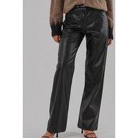 Religion Straight Leg 5 Pocket Black Faux Leather Jane Trousers