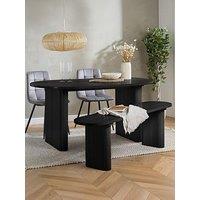 Birlea Axel Oval Fluted Dining Table With 2 Chairs And Bench