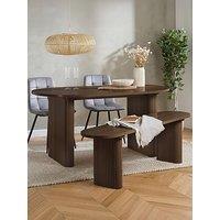 Birlea Axel Oval Fluted Dining Table With 2 Chairs And Bench