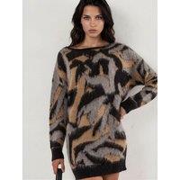 Religion Off-The-Shoulder Abstract Jacquard Knitted Mini Dress - Black