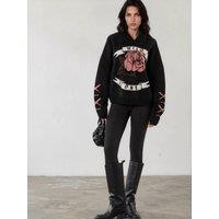 Religion Layla Hoodie Jumper In Black With Large Jaquard Rose Wild One Design