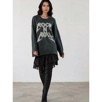 Religion Oversized Cecile Slogan Jumper In Brushed Yarn With Rock N Roll In Deep Green