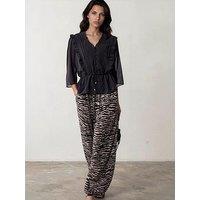 Religion Loose Fitting Lyla Jersey Trouser In Zebra Print With Cuffed Hem - Beige