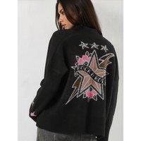 Religion Forever Cardigan With Star Rock N Roll Jacquard - Black