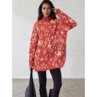 Religion Oversized Star Jacquard Burnt Orange Knitted Starlight Dress With Zip Funnel Neck