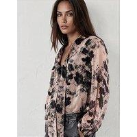Religion Alfa V Neck Blouse In Floral Bewilder Print With Tie Sash - Beige