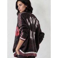 Religion Love Life Slogan Rebel Cardigan With Jacquard Roses
