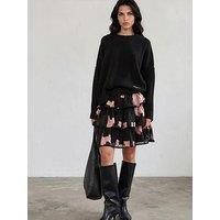 Religion Corinne Tiered Mini Skirt In Abstract Facade Print With Lace Trim - Black