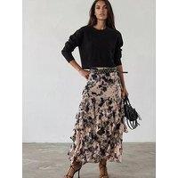 Religion Laura Multi Layer Ruffle Maxi Skirt In Floral Bewilder Print - Pink