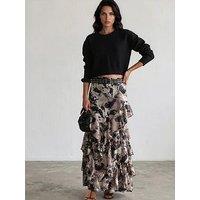 Religion Laura Multi Layer Ruffle Maxi Skirt In Floral Orchid Print