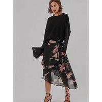 Religion Women'S Abstract Print Asymmetric Wrap Midi Skirt - Black