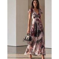 Religion Indium Maxi Dress With Cap Sleeves And Button Design Feature In Floral Camellia Print - Pink