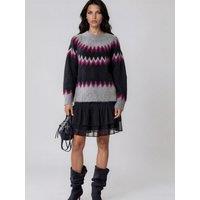 Religion Cute Anne Jumper In Fair Isle Nordic Style Abstract Pattern With Metallic Detail In Grey