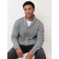 Threadbare Mens Shawl Collar Cable Knit Cardigan - Grey