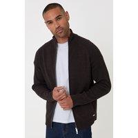 Threadbare Cotton Rich Funnel Neck Zip Through Sweatshirt In Brown