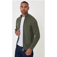 Threadbare Cotton Rich Funnel Neck Zip Through Sweatshirt In Khaki