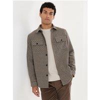 Threadbare Mens Lightweight Dogtooth Check Shacket - Brown