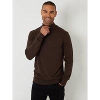 Threadbare Mens Roll Neck Fine Knit Jumper - Brown