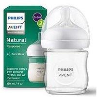 Avent Natural Response Glass Baby Bottle 4Oz/120 Ml With Slow Flow Teat (Flow 2), Scy930/01
