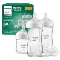 Avent Philips Avent Natural Response Baby Glass Gift Set, Baby Bottle 4Oz/125Ml, 2 Baby Bottles 8Oz/240Ml, Ultra Soft Soother