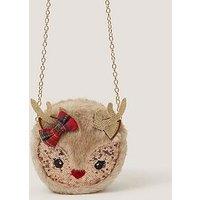 Monsoon Girls Fluffy Reindeer Bag - Brown