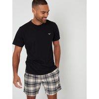 Threadbare Mens Cotton-Rich Checked Short Pyjama Set - Black