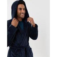 Threadbare Mens Hooded Soft-Touch Fleece Dressing Gown - Navy