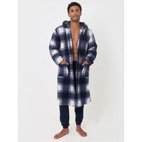 Threadbare Mens Hooded Tie Waist Check Dressing Gown - Navy
