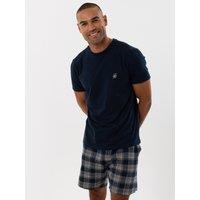 Threadbare Mens Cotton-Rich Check Pyjama Set - Navy