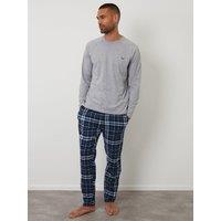 Threadbare Mens Long Sleeve Cotton-Rich Check Pyjama Set - Grey